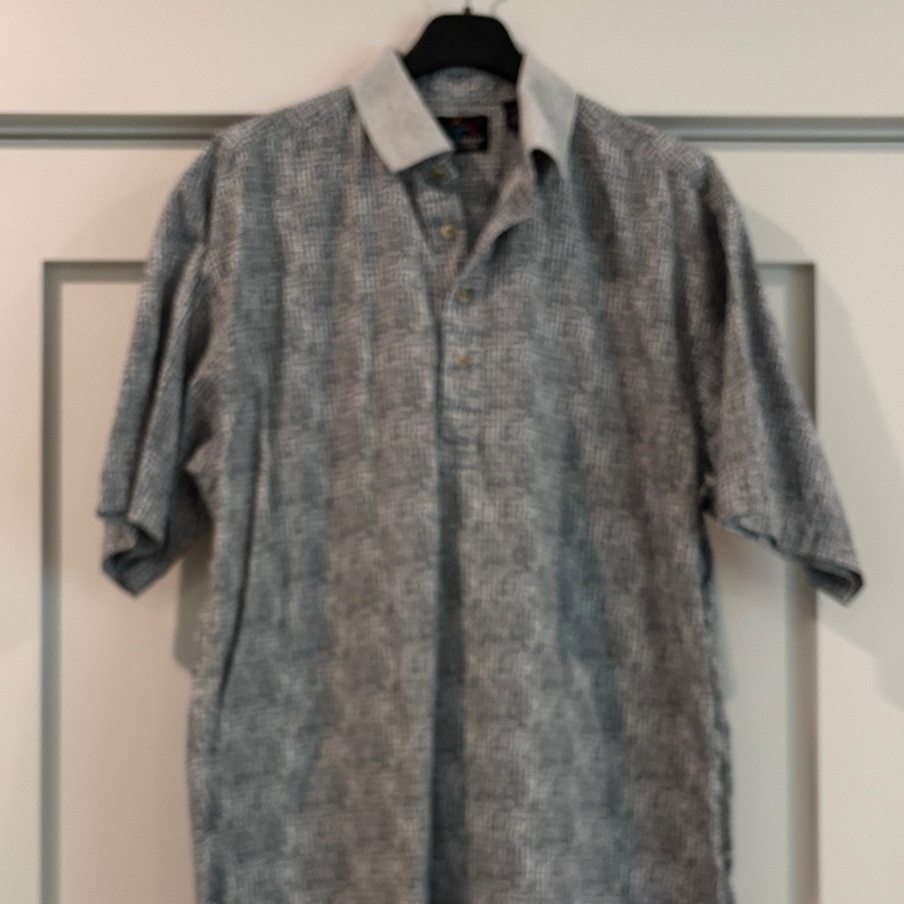 Greg Norman Collection Grey Textured Polo with Light Contrast Collar